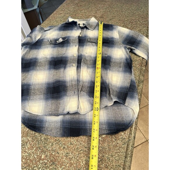 Old Navy L Blue White Plaid Flannel Boyfriend Shirt Long Sleeve Cotton Button-Up - Picture 9 of 11